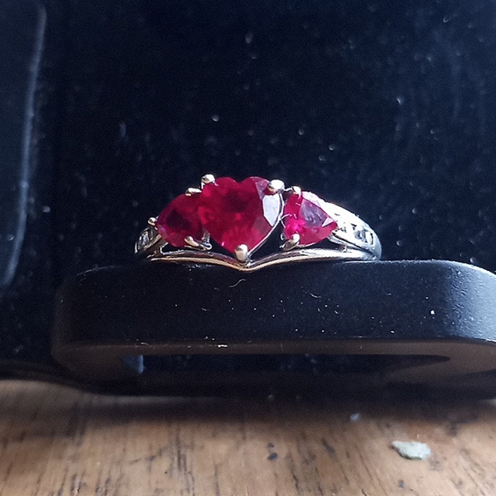 Sterling silver Ruby hearts with CZ accents